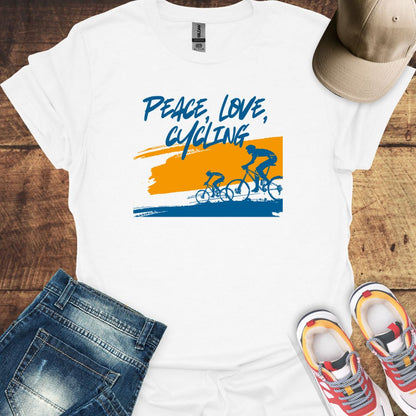 Peace, Love, Cycling slogan - Cycling T-shirt