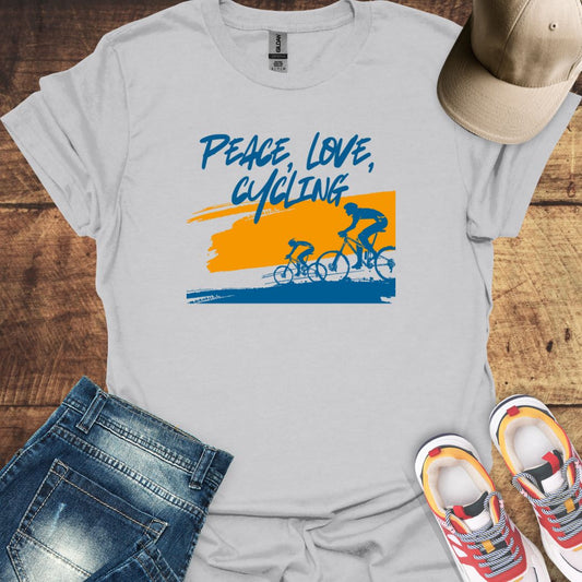 Peace, Love, Cycling slogan - Cycling T-shirt