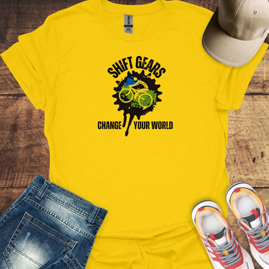 Shift Gears, Change Your World slogan - Cycling T-shirt